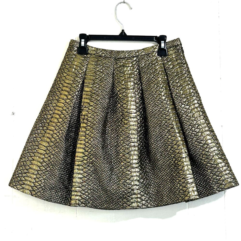 Sachin & Babi Belle Skirt Metallic Gold Pleated Mini Skirt Size 0 Snakeskin NEW